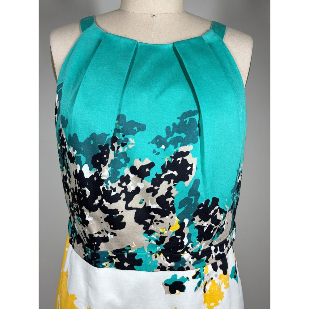 Tahari Sheath Dress 8‎ Abstract Floral Colorful Turquoise Yellow Knee Length - Picture 3 of 13